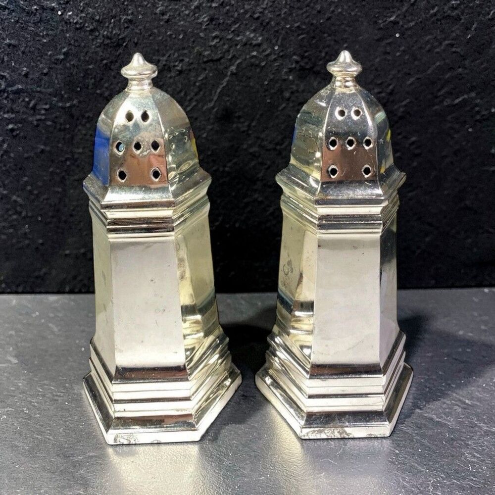Godinger Silverplate Salt & Pepper Shakers Octagonal Japan 5.5” Set